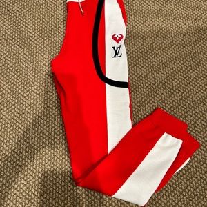 Louis Vuitton Red and White Athletic joggers/sweatpants